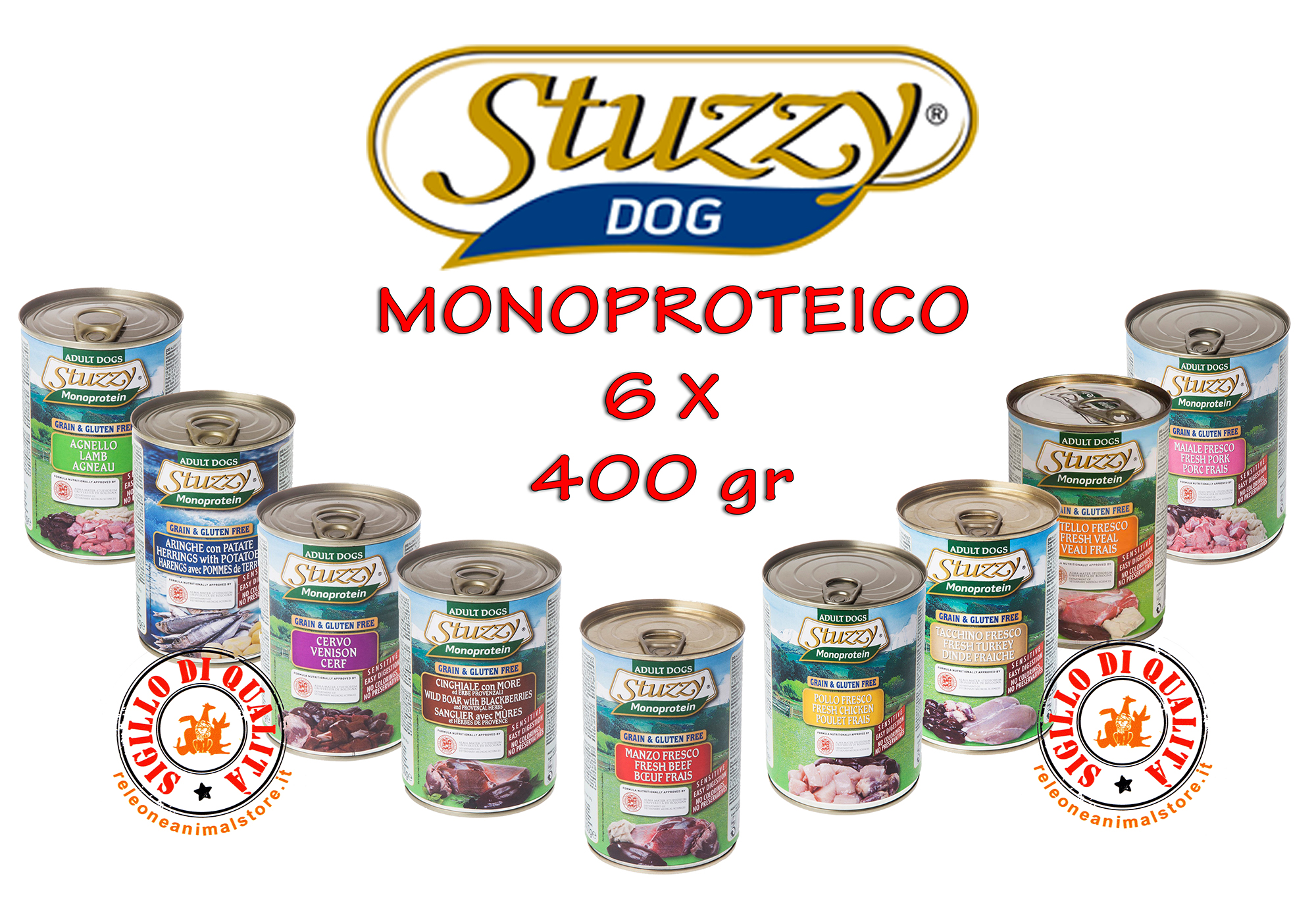 Stuzzy Monoproteico Mangime Umido Cane Adulto 400 gr 6 confezioni